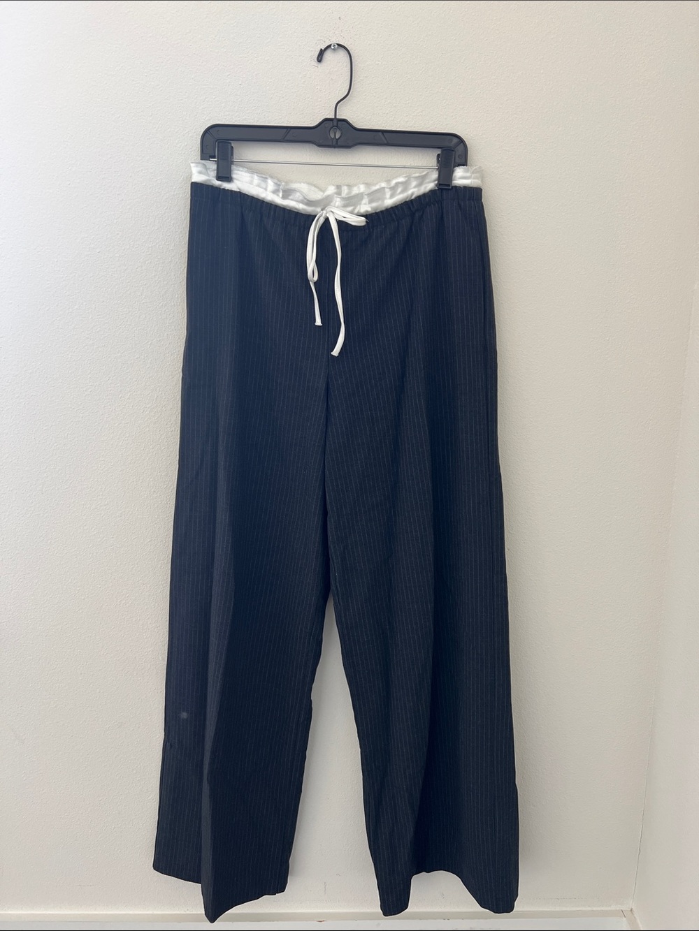 Zara Black Pinstripe Drawstring Trousers with White Waistband